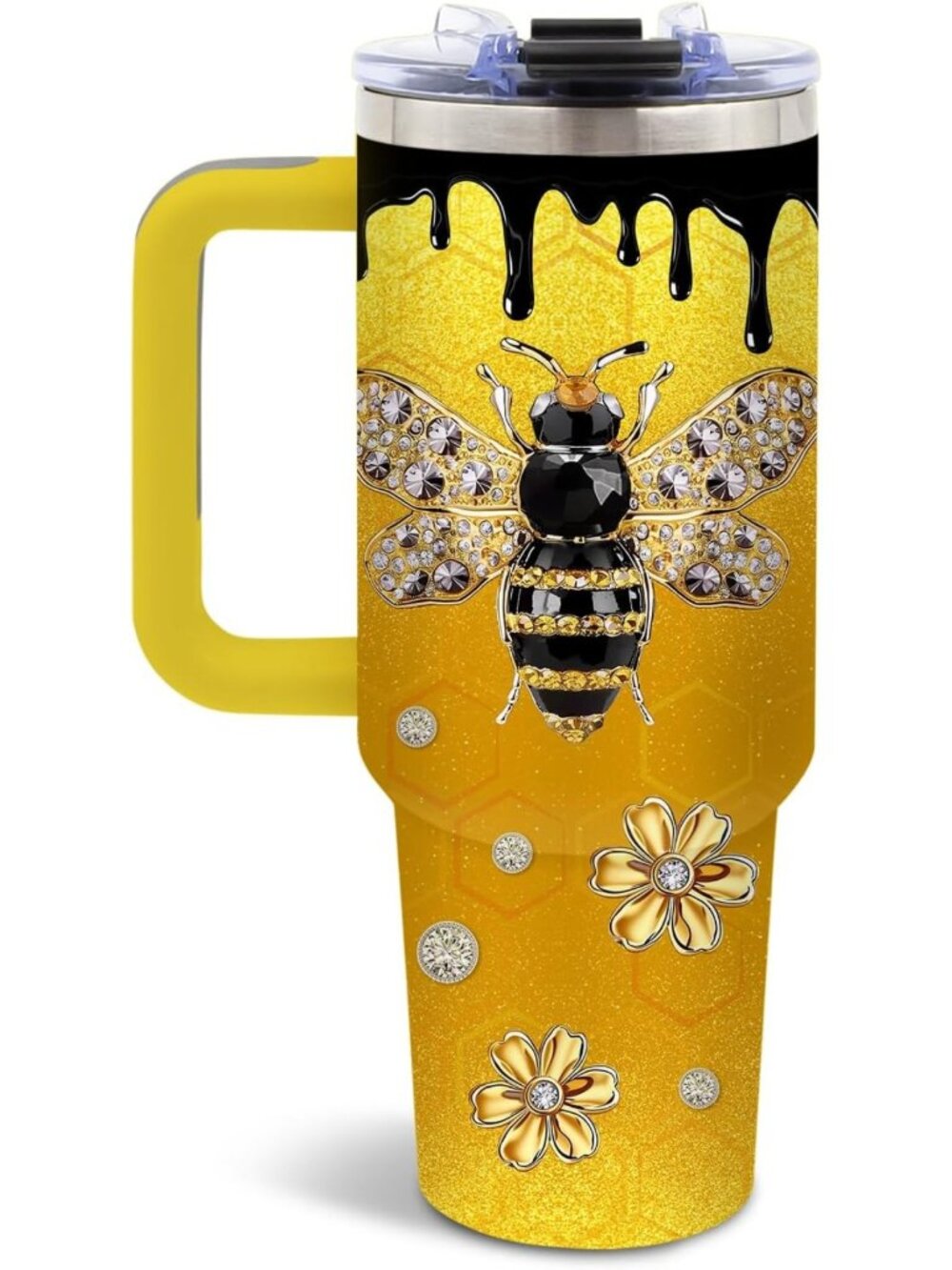 40oz Insulated Tumbler with Gold Bee Design - Perfect Gift for Women